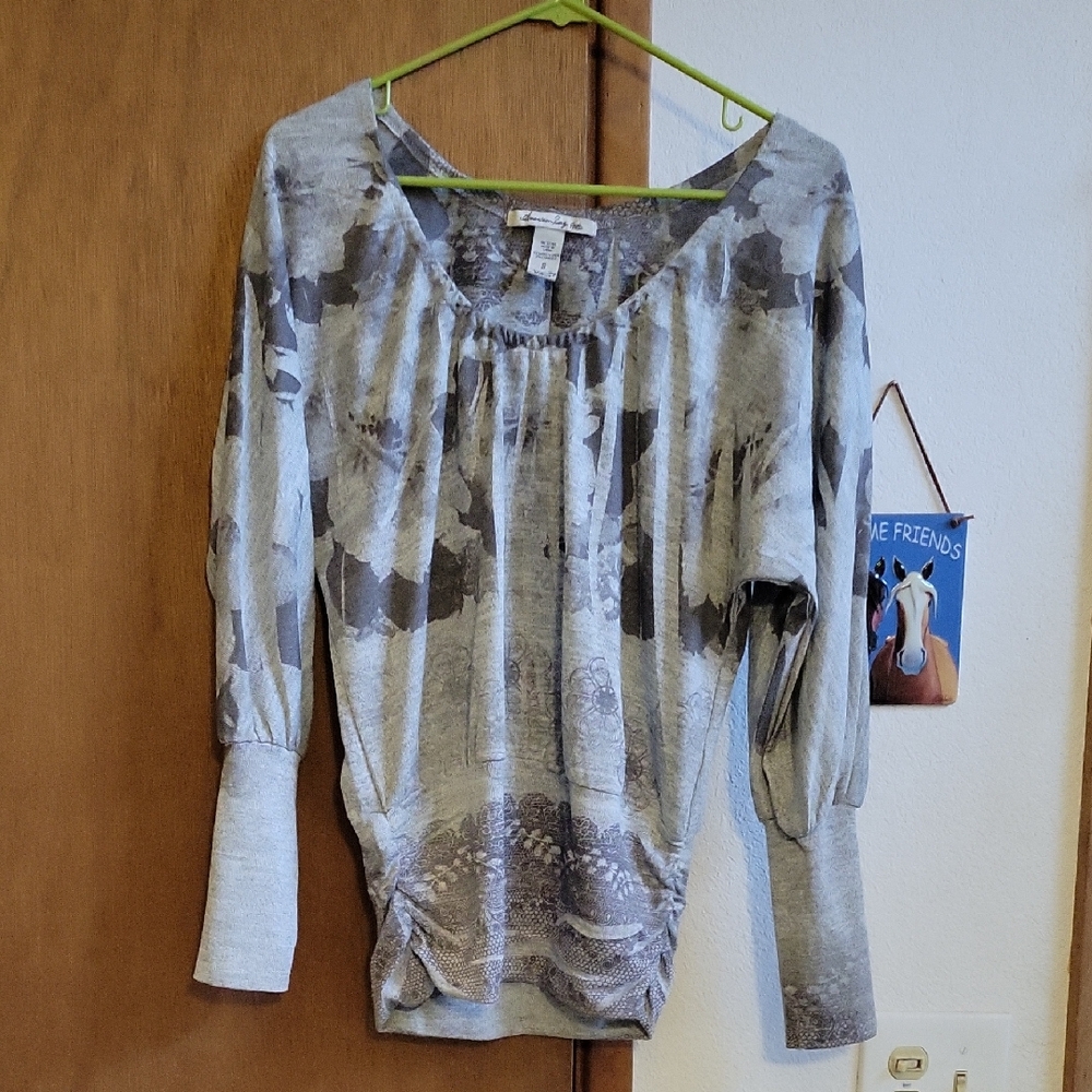 American Rag Gray Floral Blouse